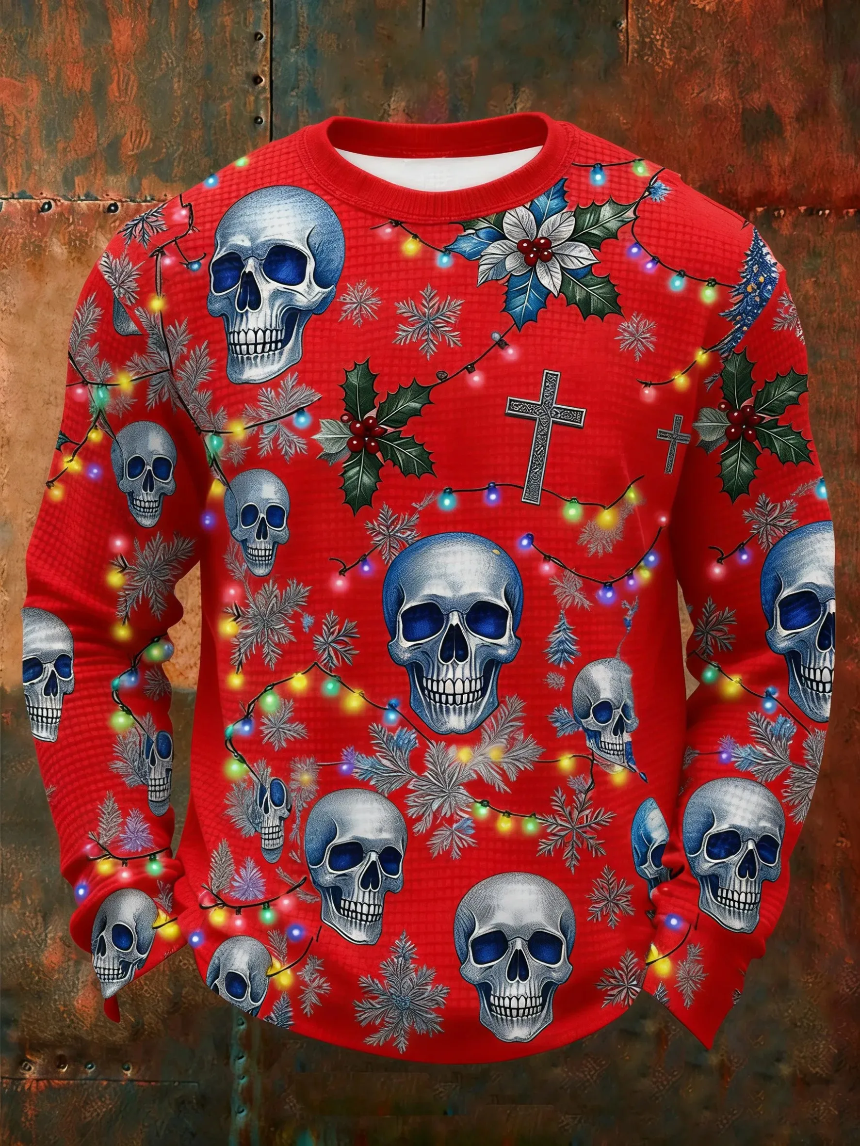 New Fall/Winter Long-Sleeve T-Shirts For Men Christmas Skull Print Comfortable Long-Sleeve T-Shirts Outdoor Streetwear Tops