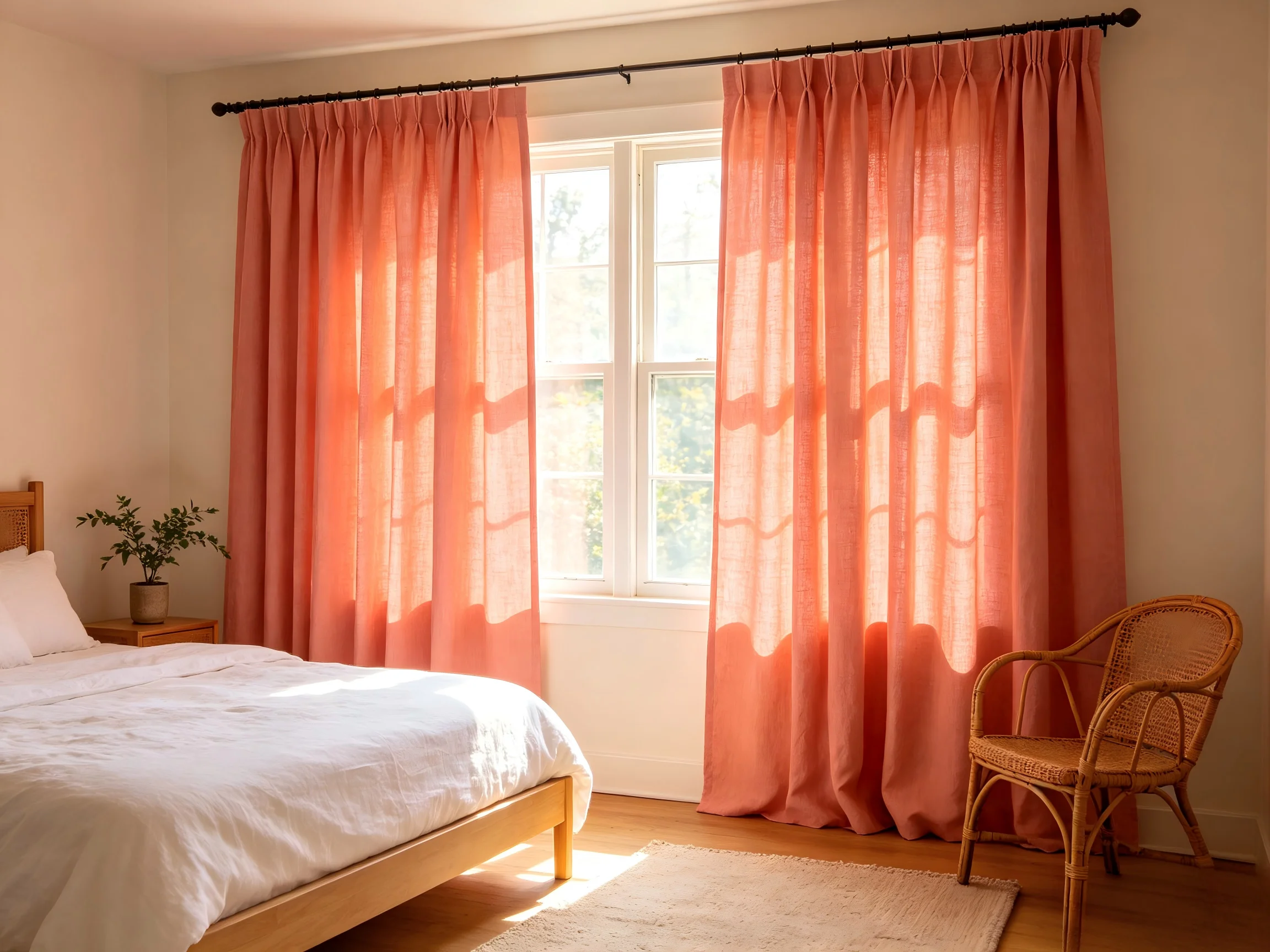 200130   Coral powder linen curtain