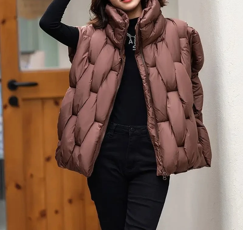 Frauen Winter Unten Baumwolle Weste Jacke Ärmellose Stehkragen Damen Weste Mantel Mode Lässig Dame Outwear