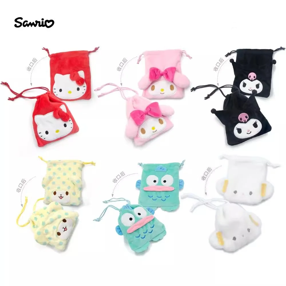 Sanrio Hello Kitty Kuromi Melody Cogimyun Kawaii Character Plush Stuffed Toys Drawstring Cartoon Bag Coin Change Purse Girl Gift