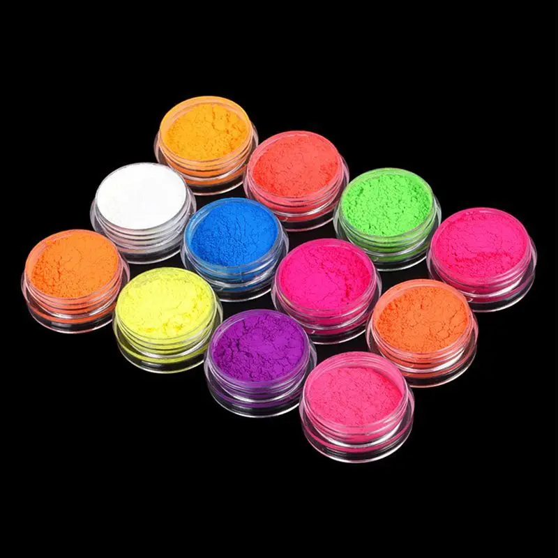 Neon Pigmento em Pó Fluorescente, Luminous Nail Pigment, Luz UV Cosmetic Eyeshadow, Sabonete, Neon Matte Nail Glitter Dust, 12 caixas por conjunto