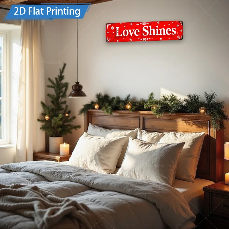 [2D FLAT] 1 قطعة علامة معدنية، 8 × 12 بوصة عيد الميلاد الحب يلمع علامة معدنية جدار ديكور فني