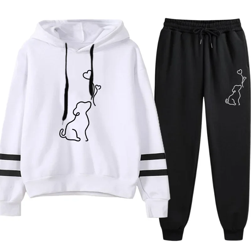 2025 Hot Sale Womens Tracksuit Hooded Sweatshirt Black Sweatpant Urban Casual Fashion Sportswear Cute Pattern Hoodie Jogger Set