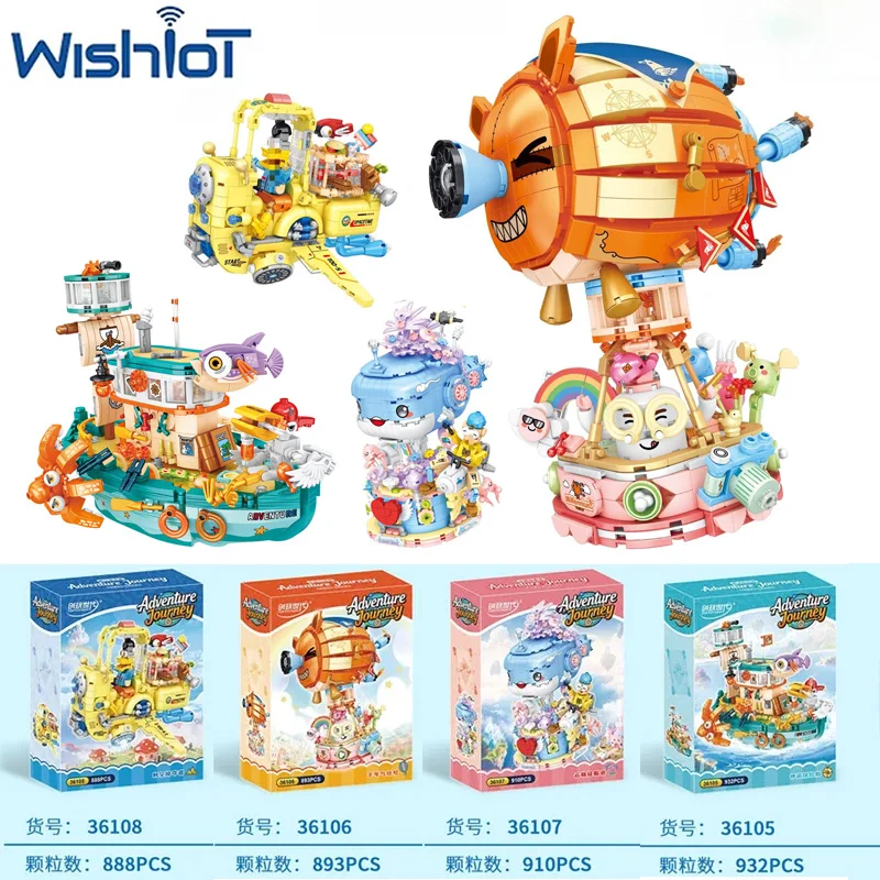 

Adventure Series Cartoon Animal Exploration Ship/Hot Air Balloon Model Building Blocks Assembly Boys Toys MOC Mini Bricks Gifts