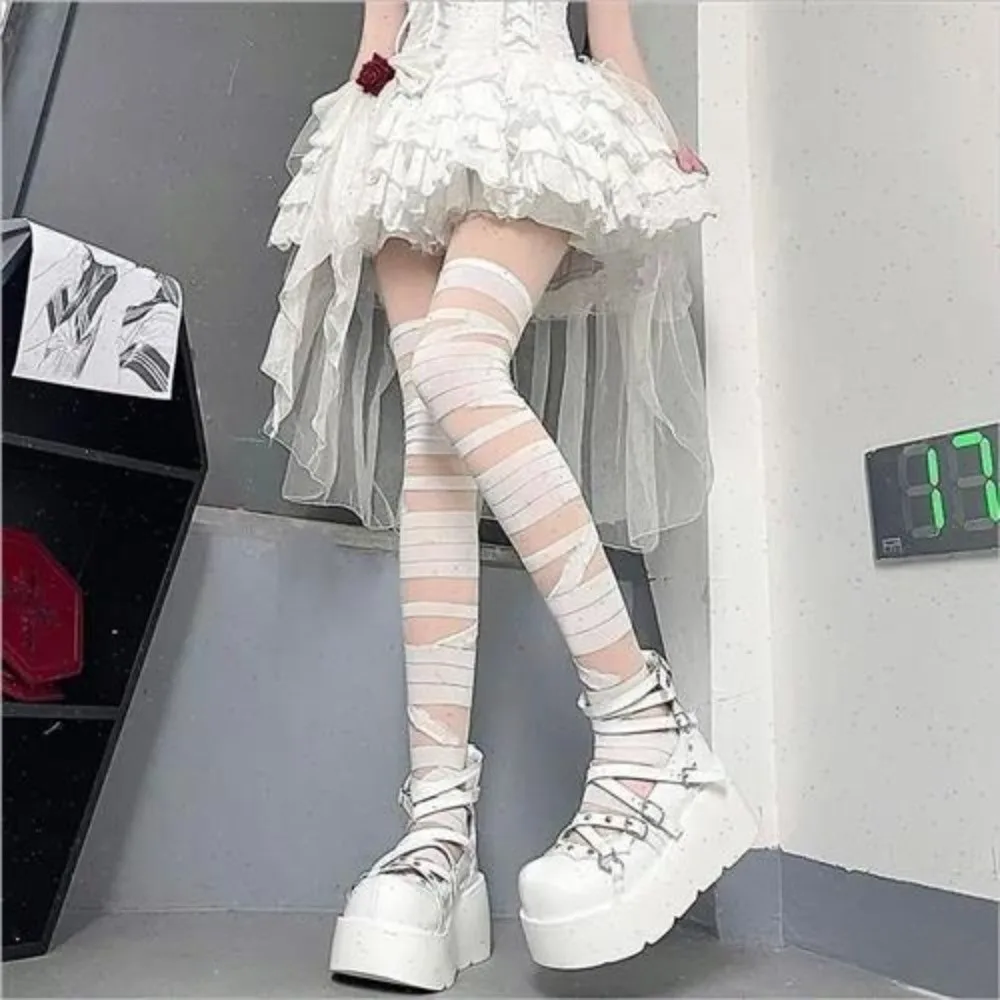 

Sexy Ultrathin Long Stockings Nylon Transparent Stripe Tube Stockings Bandage Stripe Long Socks JK Style