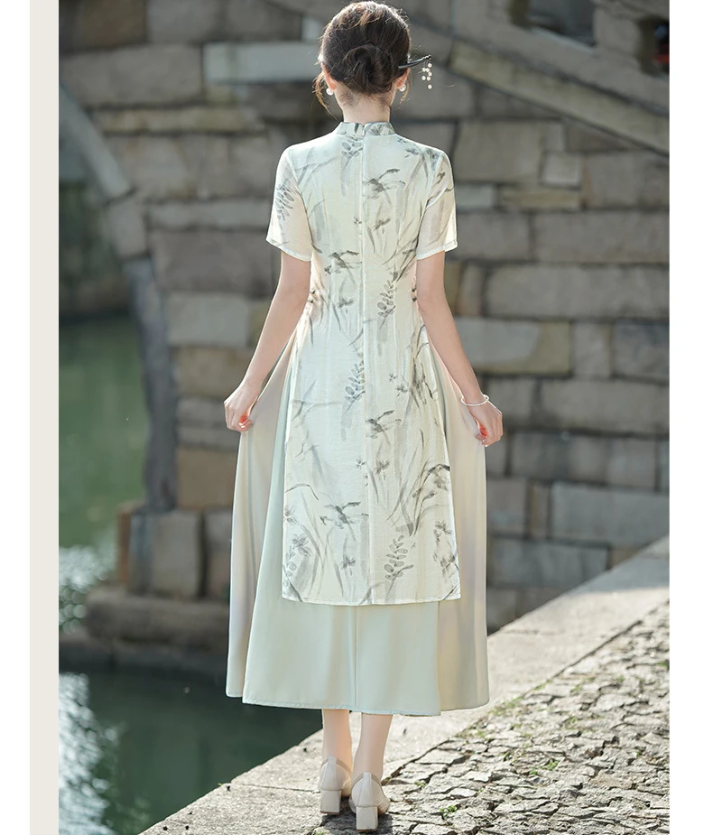 Fashion Floral Print Cheongsam Chinese Classic Women's Elegant Short Sleeve Novelty Qipao AO Dai Dress