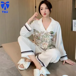 TXii Newlook Spring New Cardigan Lapel Ice Silk Women's Pajamas Long-sleeved Trousers Two-piece Suit High-end Home Wear