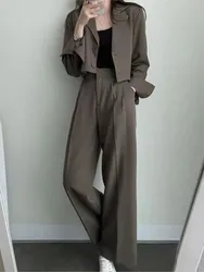 Koreanische Mode Frauen elegante lässige Business-Hosen anzüge Vintage schicke Ernte Blazer Jacken gerade Hosen zweiteilige weibliche Outfits