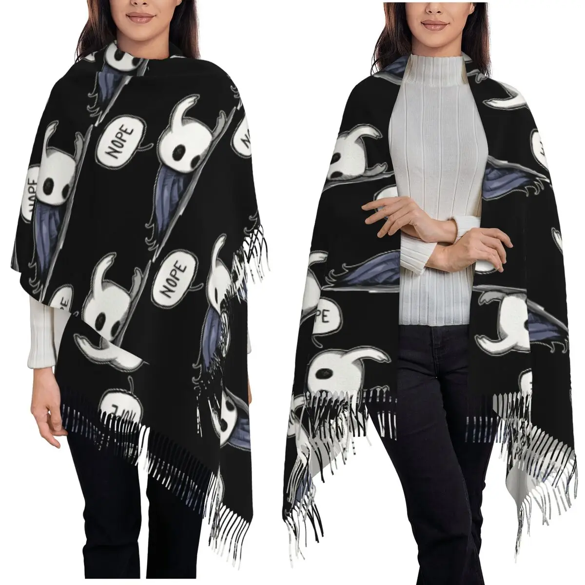 Hollow Knight Nope Not Today Scarf Tassel Scarves for Women Soft Warm Shawls and Wraps Long Fall Winter Shawl Wrap