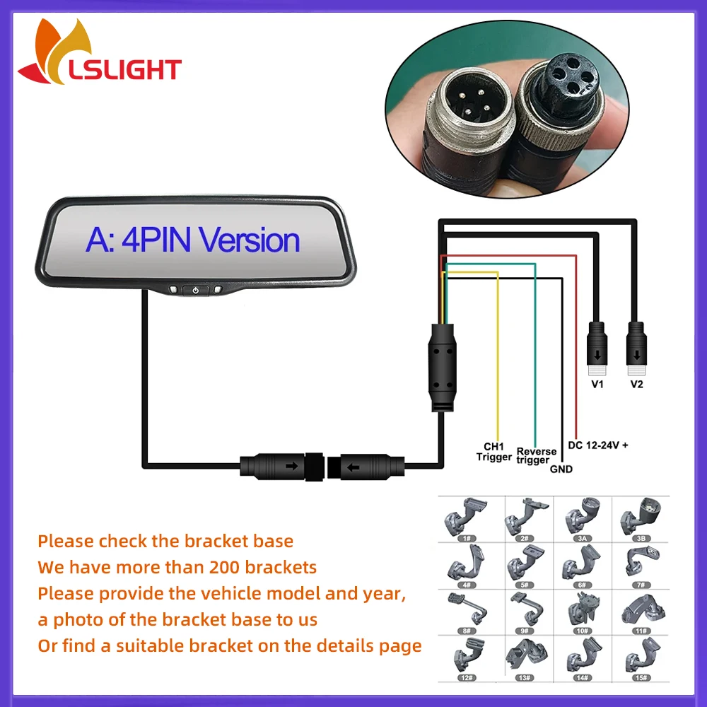 9.66 Inch 4pin Car Digital Rearview Mirror Monitor AHD 1080P HD Reversing Full Screen Display For Aviation Head Bus Truck Van
