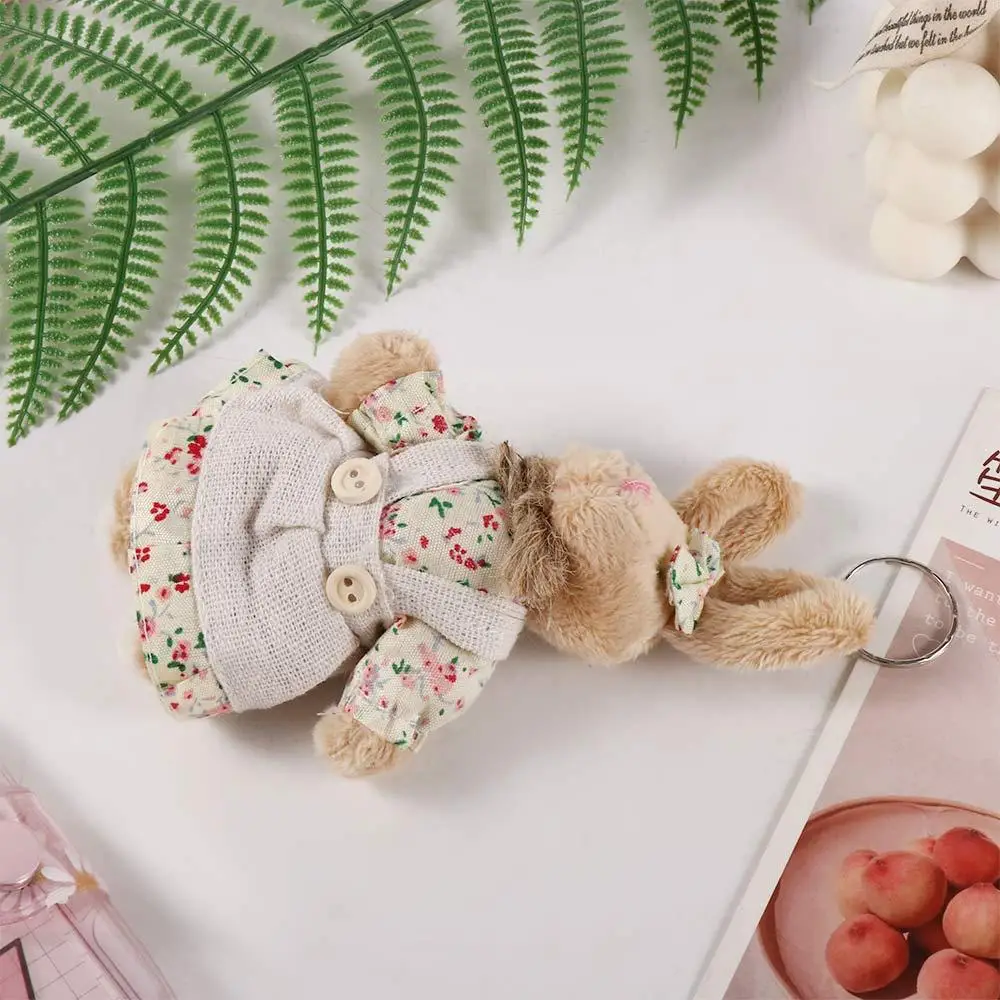 New Couple Bear Rabbit Plush Toy Pendant Cute Linen Bear Keychain Bag Hanging Decoration Claw Doll Car Key Ring Ornaments