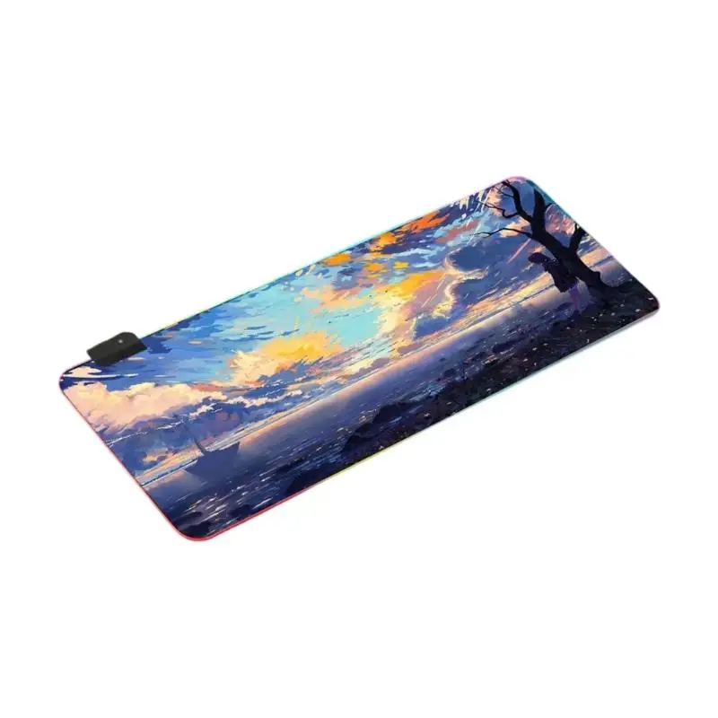 31BA Gaming Mouse Pad Large Computer Office Game Table Mat Rubber Antislip Gaming Keyboard Mouse Pad Long Desk Pad with LED
