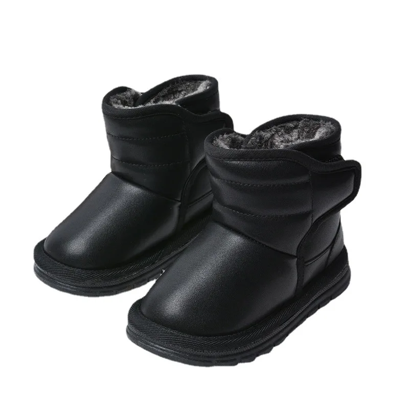 Kids PU Leather Snow Boots for Girls Boys Winter Waterproof Anti Slip Children Shoes Warm Plush Platform Short Boots Baby Shoes