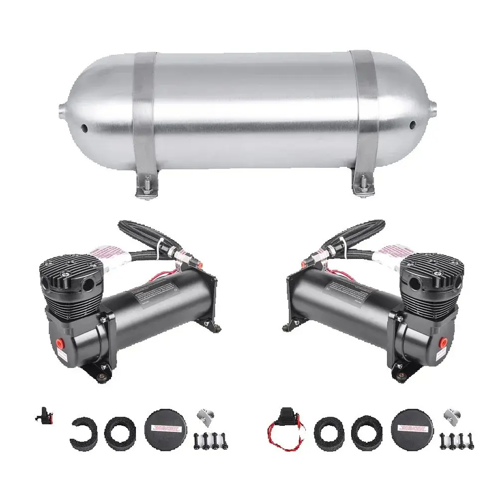

Compressor Tank Kit 3 Gallon Aluminium Seamless Air Tank and 2PCS 12V 200PSI 480C Compressor