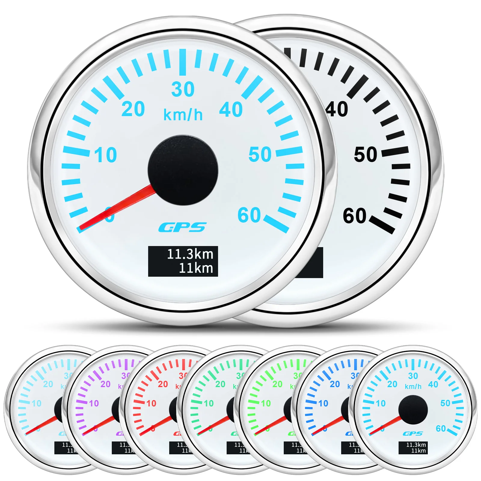 30/60/80/120/200 km/h GPS-Tachometer mit GPS-Antenne für 12 V 24 V Auto Boot Marine wasserdichter Geschwindigkeitsmesser Kilometerzähler 7 Farben LED