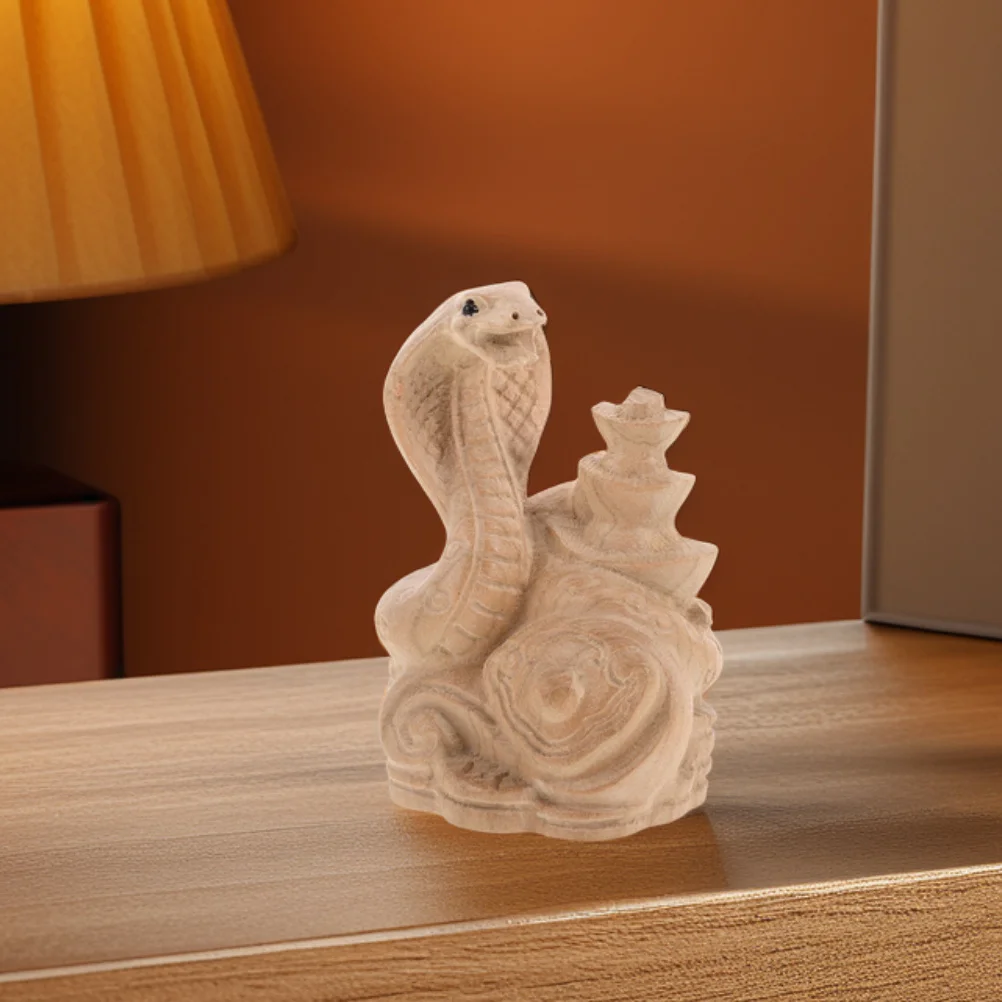 

2Pcs Year of The Snake Wood Carved Figurines Good Luck Decor Small Chinese New Year Snake Ornaments Tassel Chinese Zodiac Animal