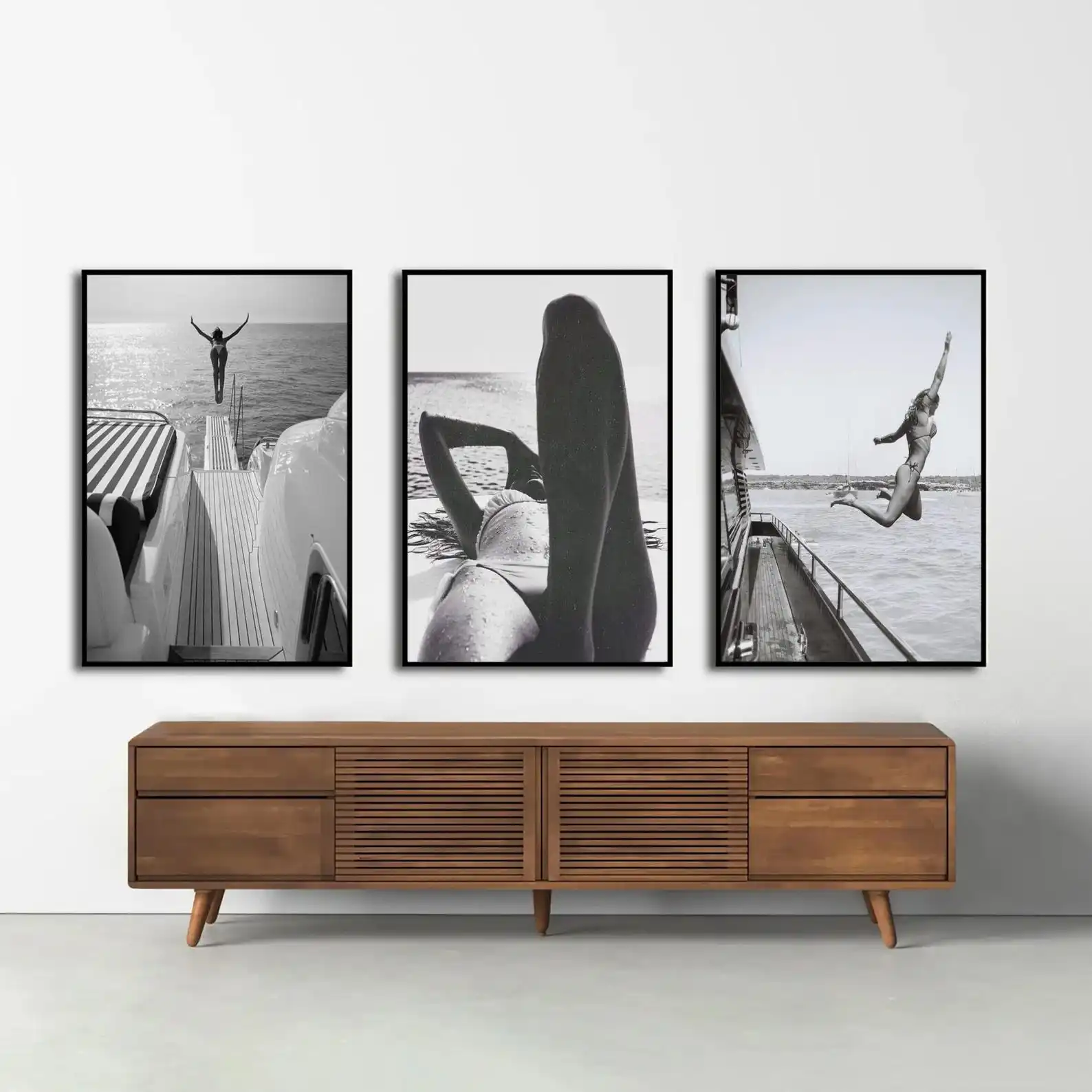 3pcs/set Retro Black & White Beach Canvas Wall Art Poster, Frameless Coastal Canvas Prints for Summer Living Room Decortion Gift