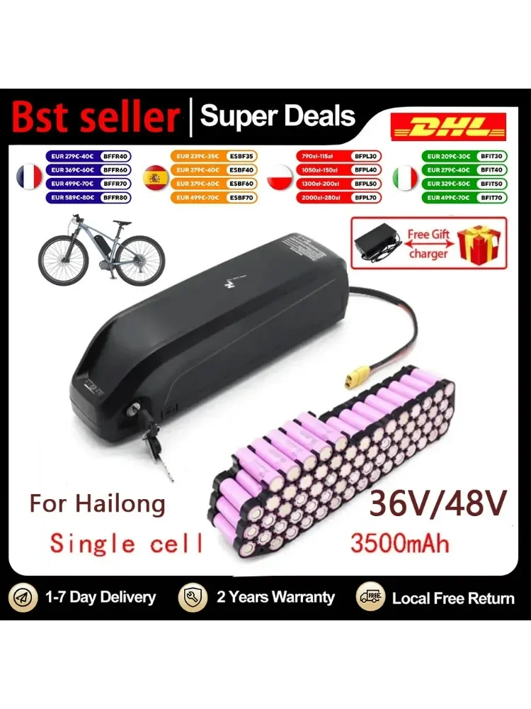 Hailong Elektrische Scooter Batterij 36V 48V 20Ah-40Ah voor 250W ~ 1500W Motor/fiets Waterdichte Lithium batterij + Oplader - afbeelding 2