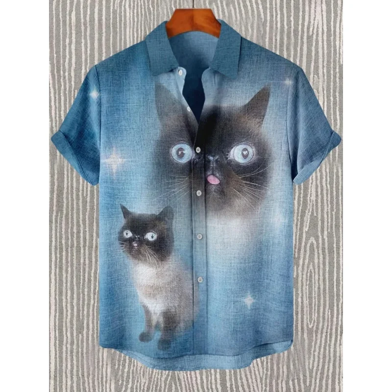 ثلاثية الأبعاد مطبوعة متعة القط الأسماك قميص هاواي صيفي للرجال لطيف الحيوانات نمط ألوها قمصان الصيف قصيرة الأكمام بلايز الشارع بلوزة غير رسمية #6