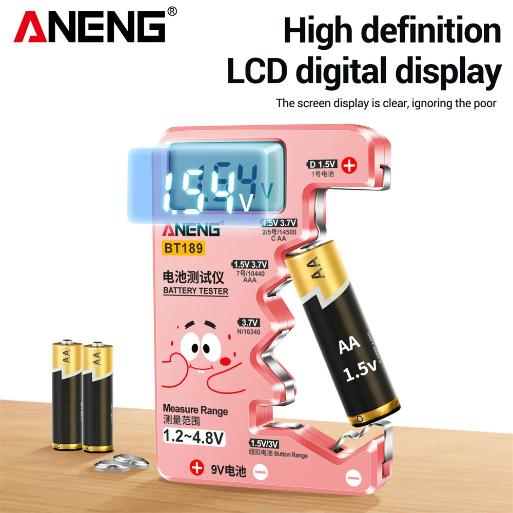 ANENG BT189 Button Cell Battery Tester Universal Household LCD Display 9V N D C AA AAA Battery Tester Power Bank Detectors Tools