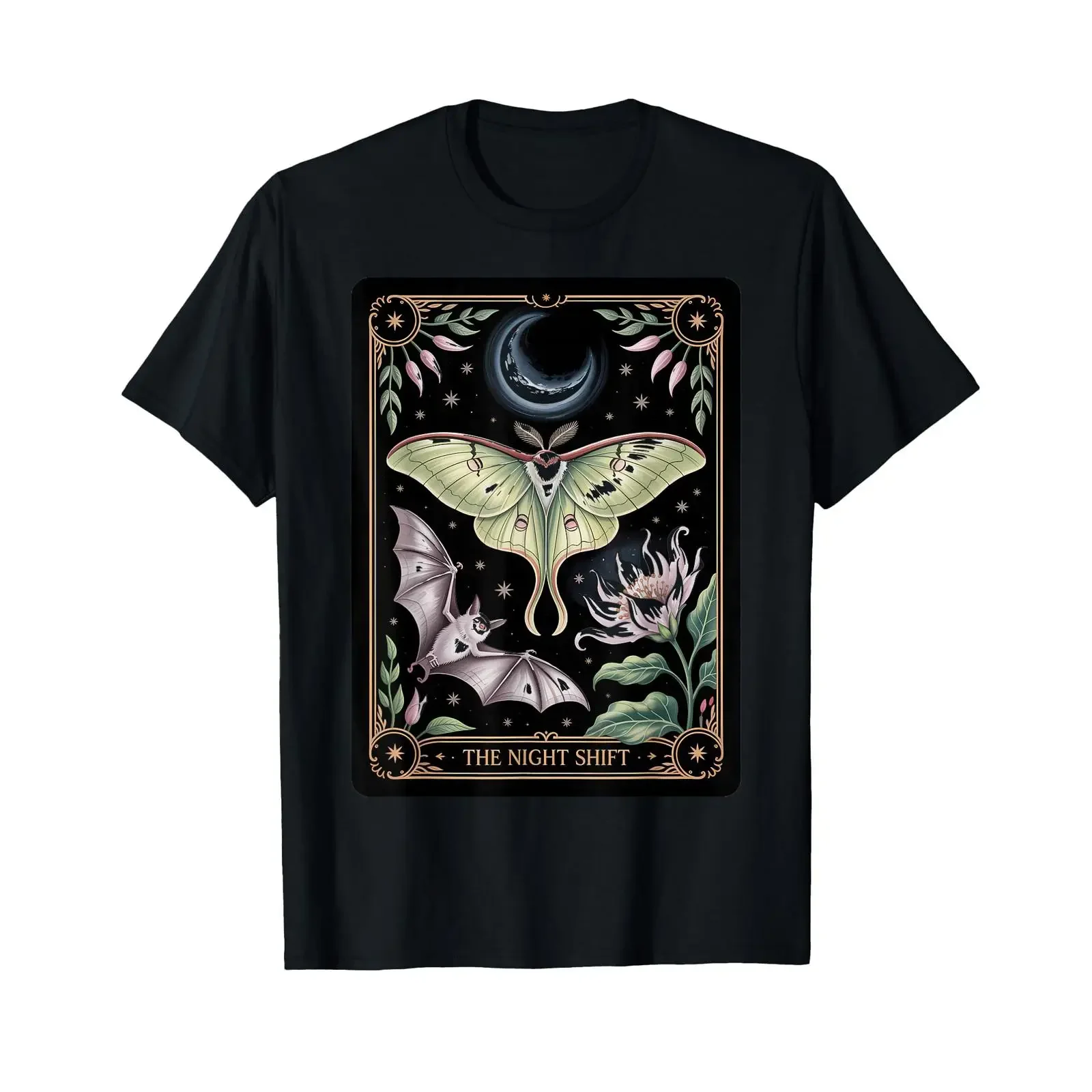 The Night Shift Mystical Luna Moth Bat Nocturnal Pollinator T Shirt vintage Washed Stretched Stylish Unisex Slightly graphic