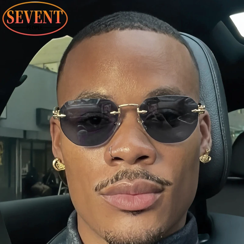 

Steampunk Rimless Square Sunglasses Men 2026 Luxury Designer Vintage Frameless Oval Outdoor Sun Glasses Trendy Driving Shades
