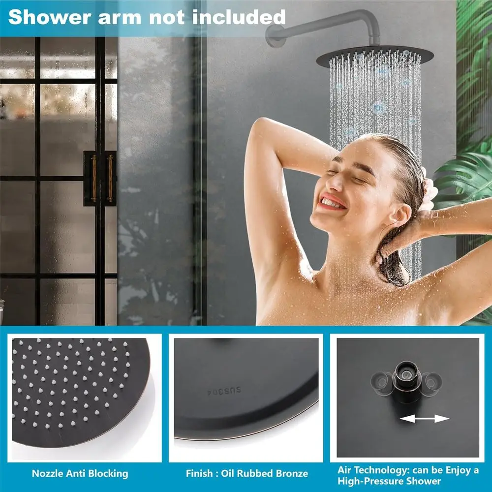 رأس دش مطري كبير من الفولاذ المقاوم للصدأ عالي الضغط مع تصميم برونزي رفيع للغاية ومطلي بالزيت، 12 بوصة