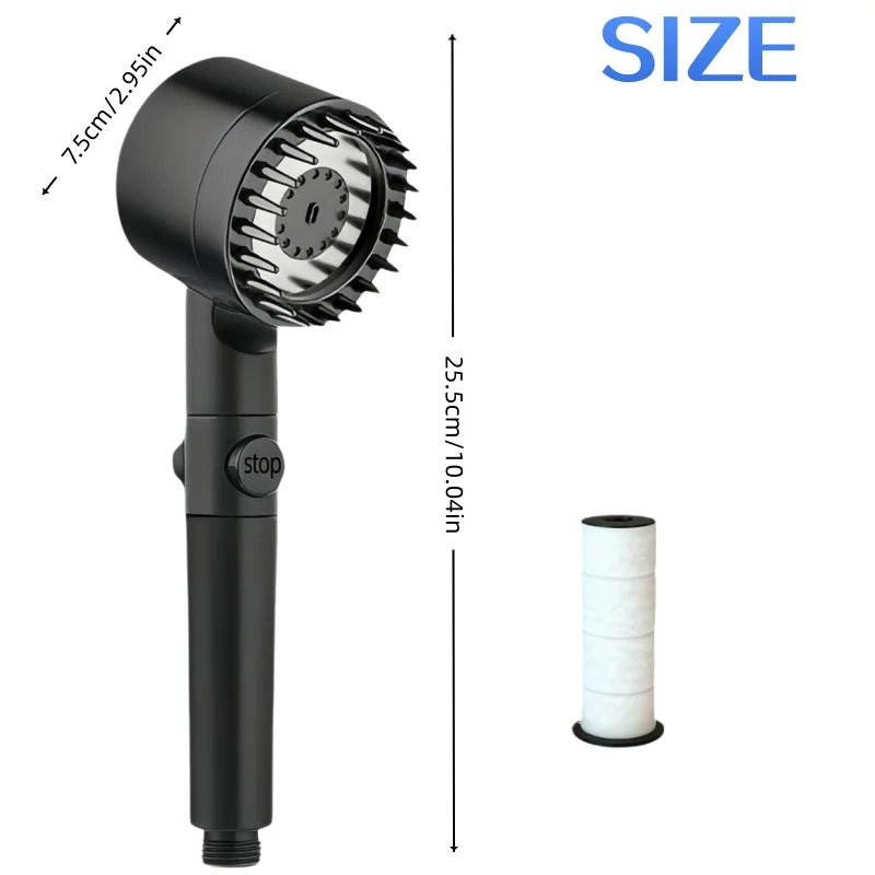High Pressure Shower 3 Spray Modes One Key Water Stop Hard Water Purification in Black Gray Purple for Shower Use Solely