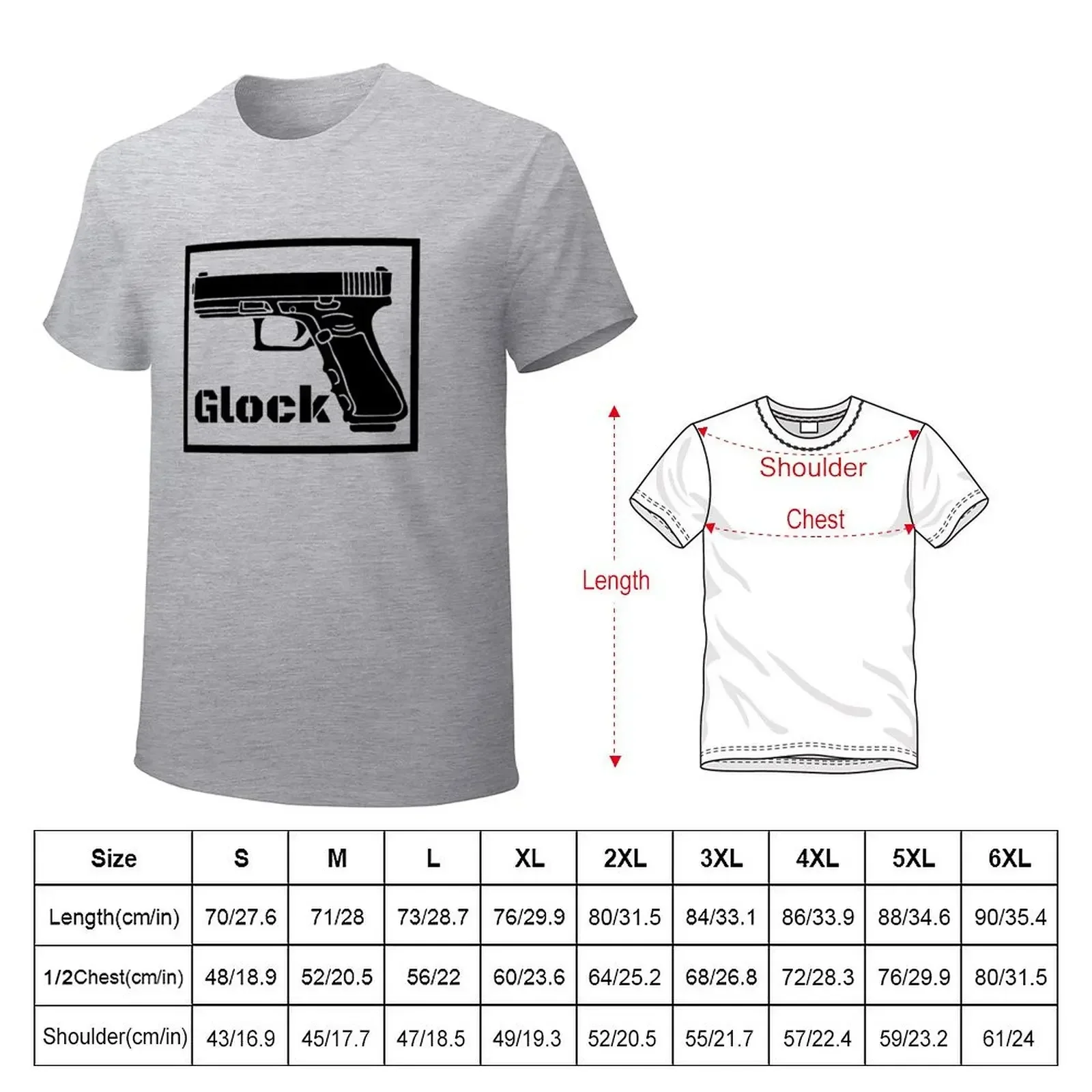 Glock handgun black silhouette T-shirt vintage clothes oversizeds mens graphic t-shirts