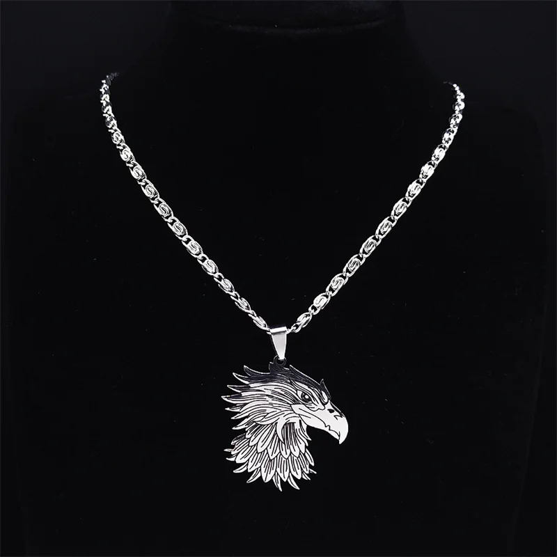 Gothic Egypt Eagle Head Pendant Necklace for Men Stainless Steel