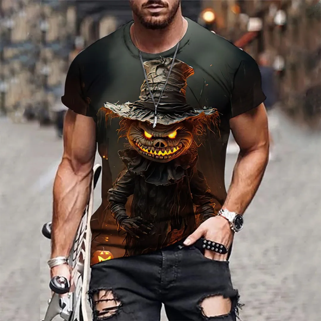 Halloween Pumpkin T-Shirts Casual O-neck Men's Short Sleeve Tops Hip Hop Trend Dress Up Clothing Fashion Comfortable Loose Tees