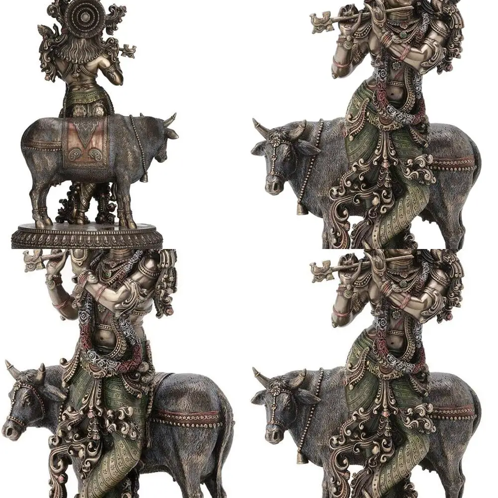 

Antique-Style 10.5 Bronze Krishna with Sacred Cow Statuette