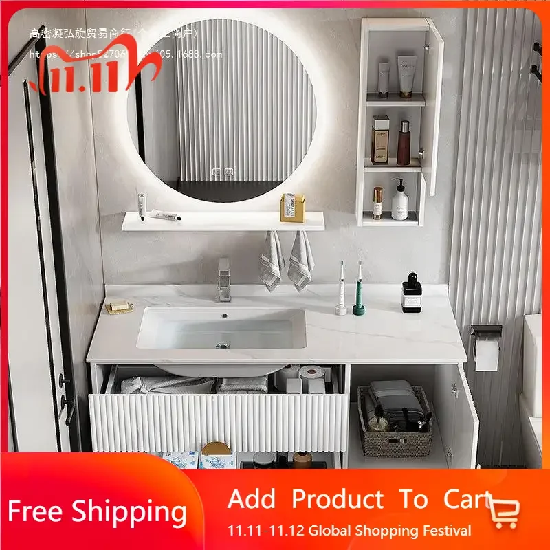 

Compact Bathroom Cabinet Vanity with Ceramic Rock Beam Integrated Sink Storage Combination Bedroom Vestidores Home Furniture