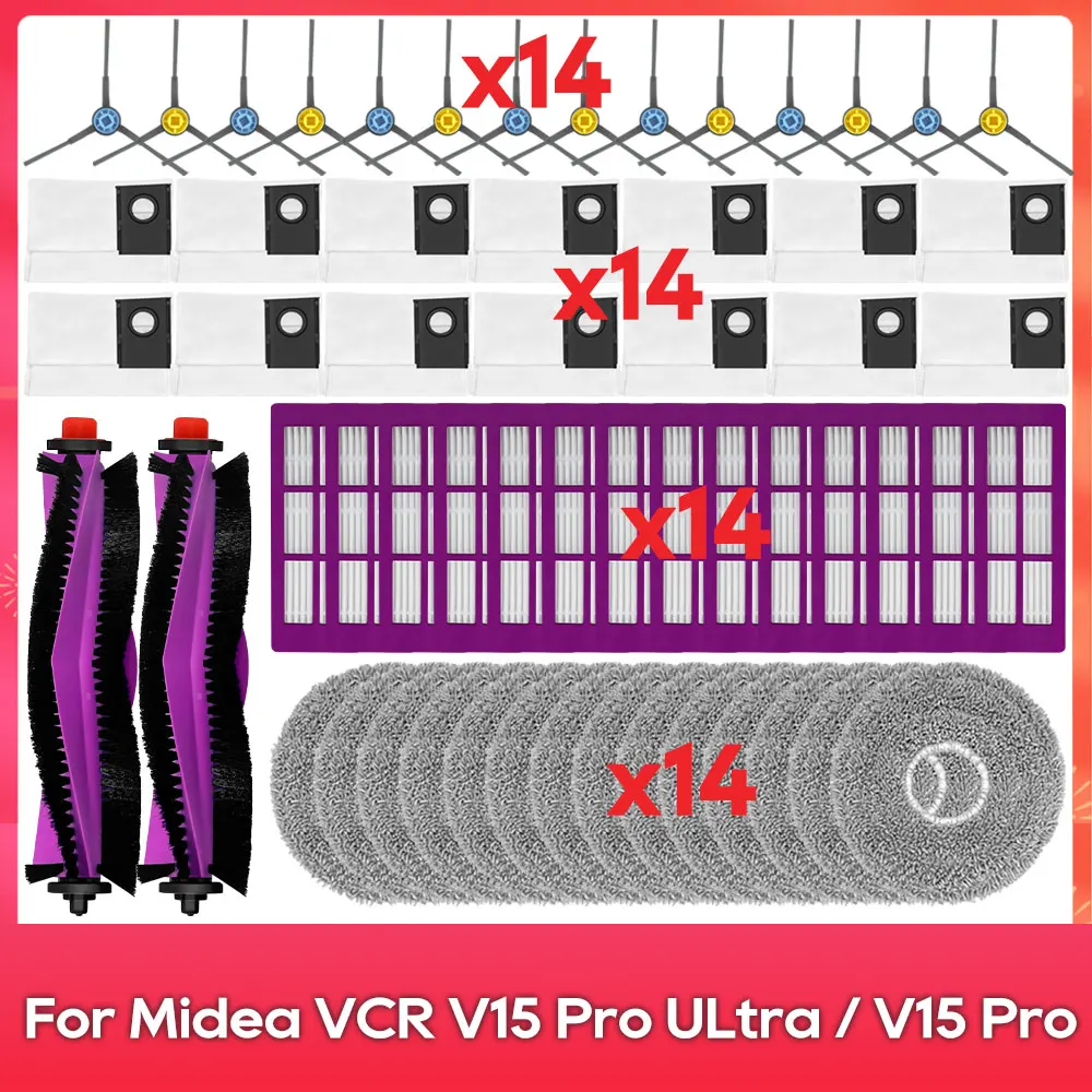 Compatível com ( Midea VCR V15 Pro Ultra / V15 Pro / V15 Max / V15 Pro Mini / Eureka J15 Pro Ultra ) Escova Filtro Saco de Pó Pano de Limpeza Peças