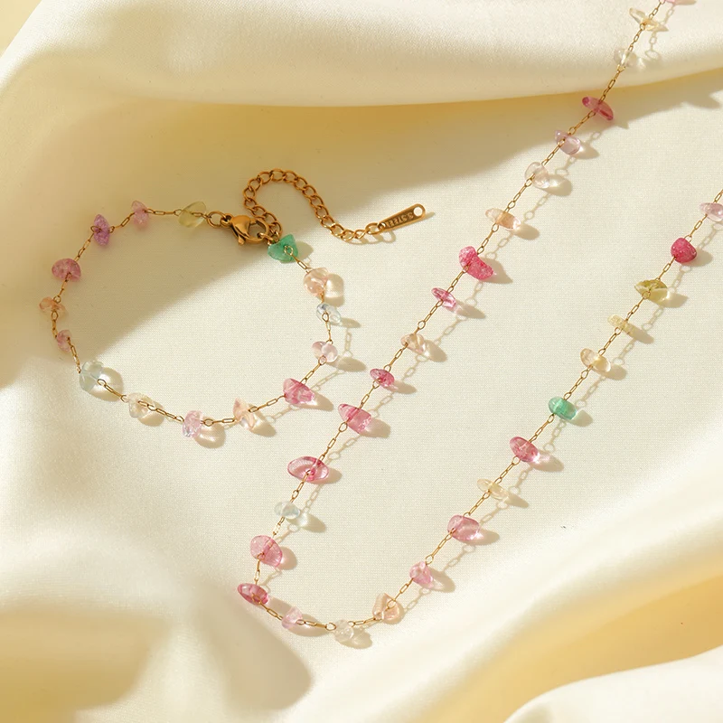 EILIECK 316L Stainless Steel Colored Acrylic Stones Necklace Bracelets Set For Women Trendy Neck Chain Waterproof Jewelry Gift