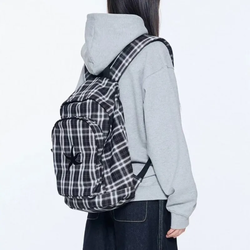 

JIAERDI Ретро Плед Рюкзак Морская Звезда Женский Большой Вместительный Студенческий Школьный Рюкзак Женский Корейский Модный Повседневный Черный Mochilas Mujer