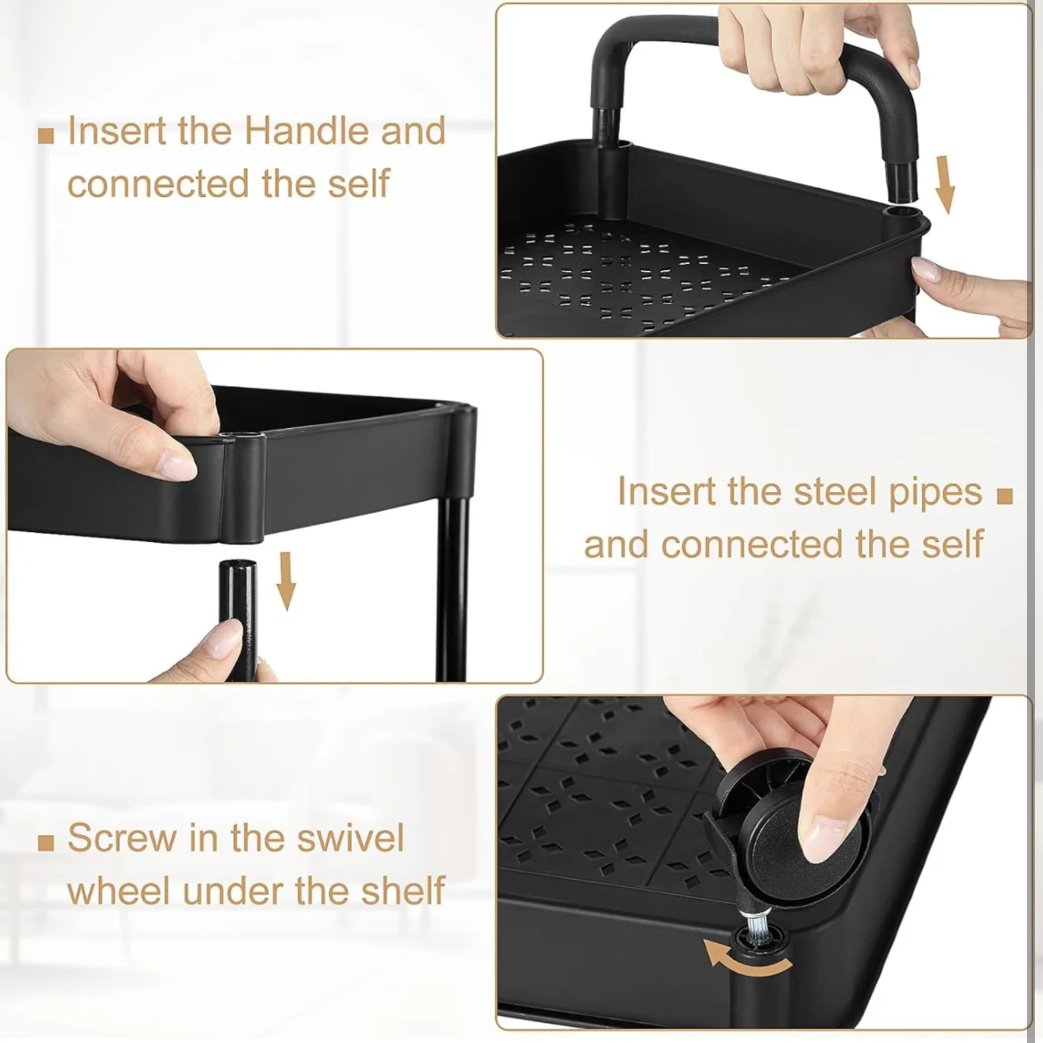 عربة دوارة بعجلات، عربة تخزين قابلة للفصل مع أرفف منظمة لسلة تخزين بمقبض للحمام والمطبخ