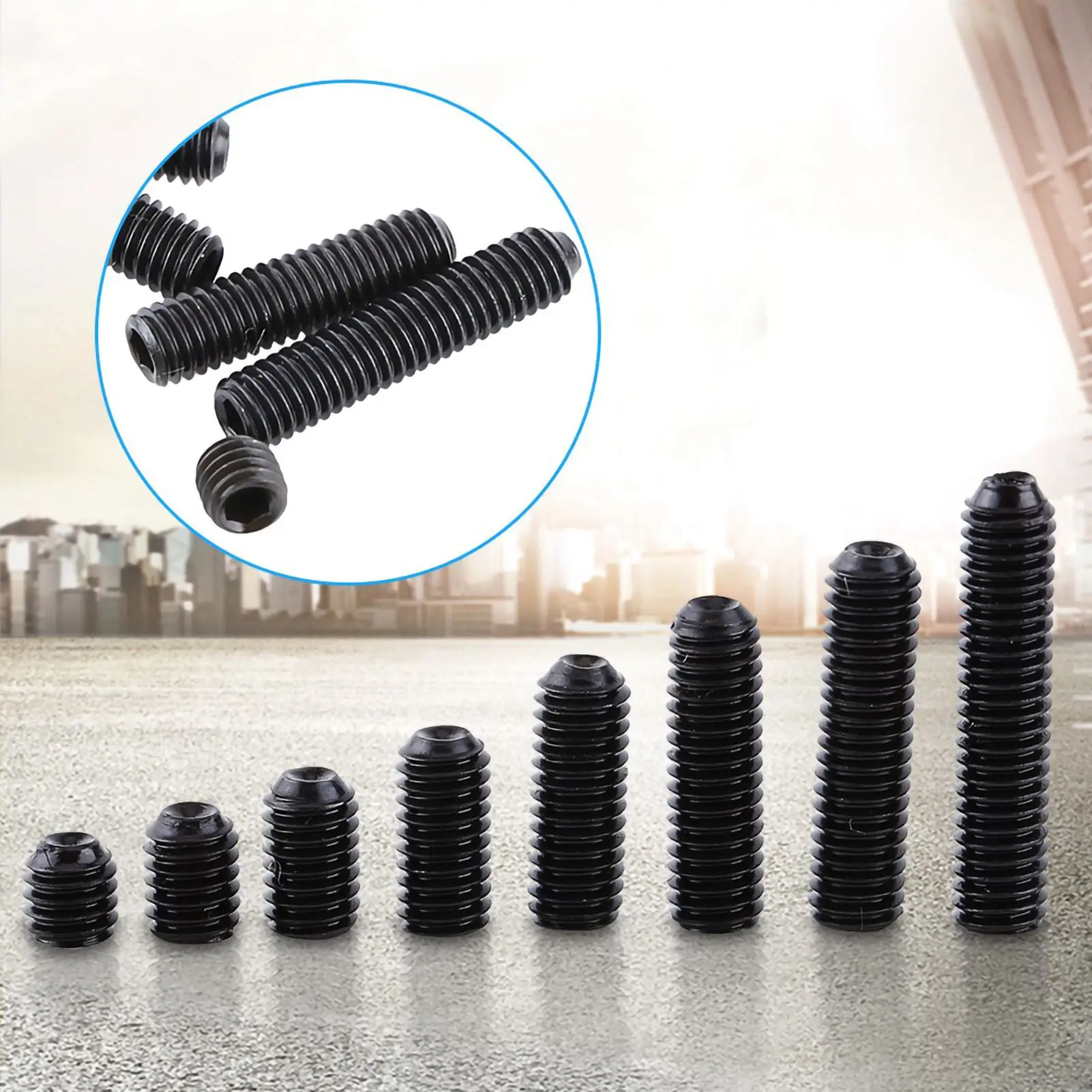 200pcs M3 Black Carbon Steel Socket Cup Point Grub Set Screw Assortment