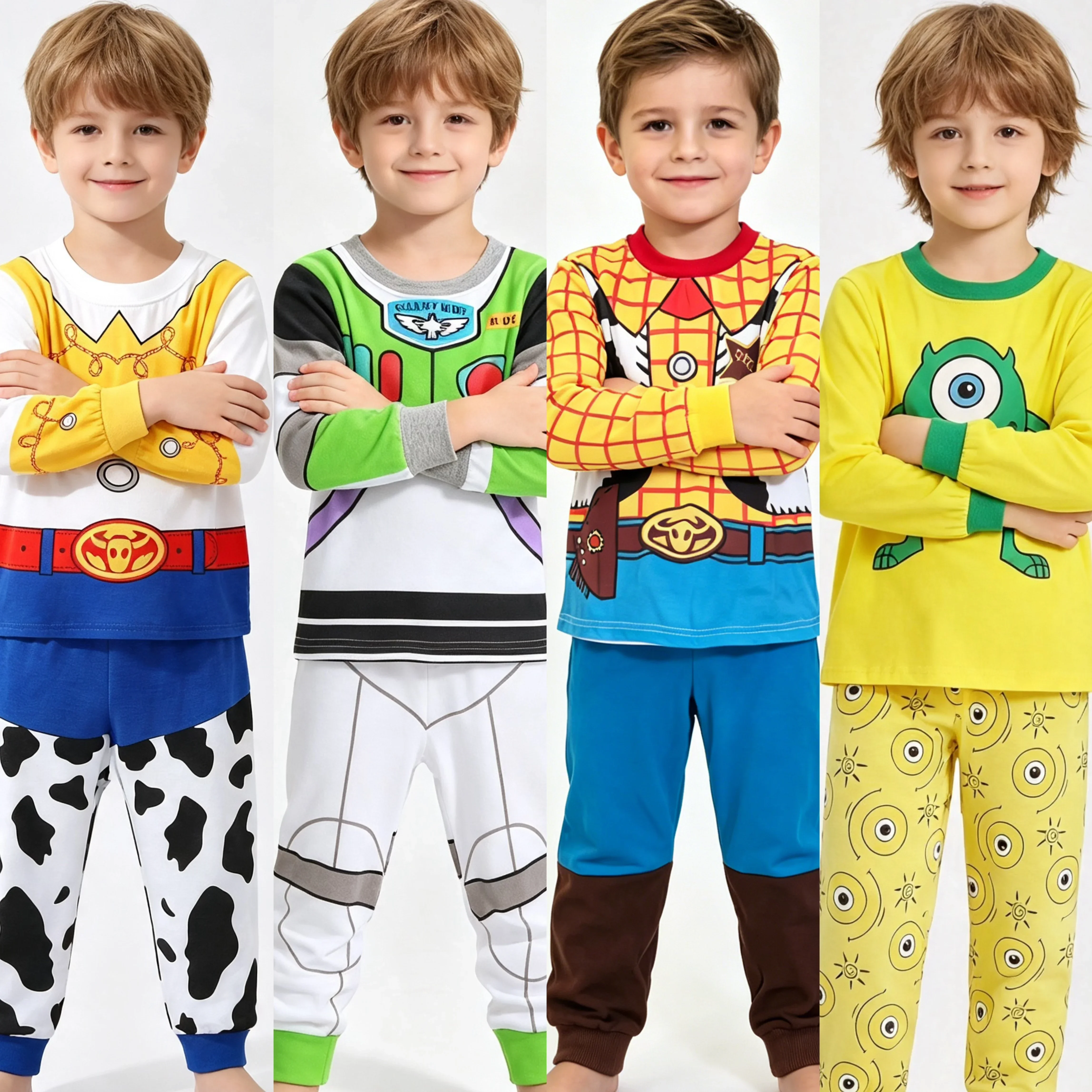 1-6Y Kids Cartoon Anime Character Pajamas Set Long Sleeve 2Pcs Boys Girls Soft Sleepwear Loungewear Children Home Nightwear