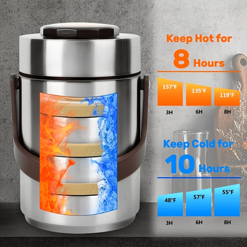 

67.63oz Capacity 304 Stainless Steel Vacuum Insulated Lunch Box - Heavy-Duty Thermal Suitable for, Office, Picnic, Camping,