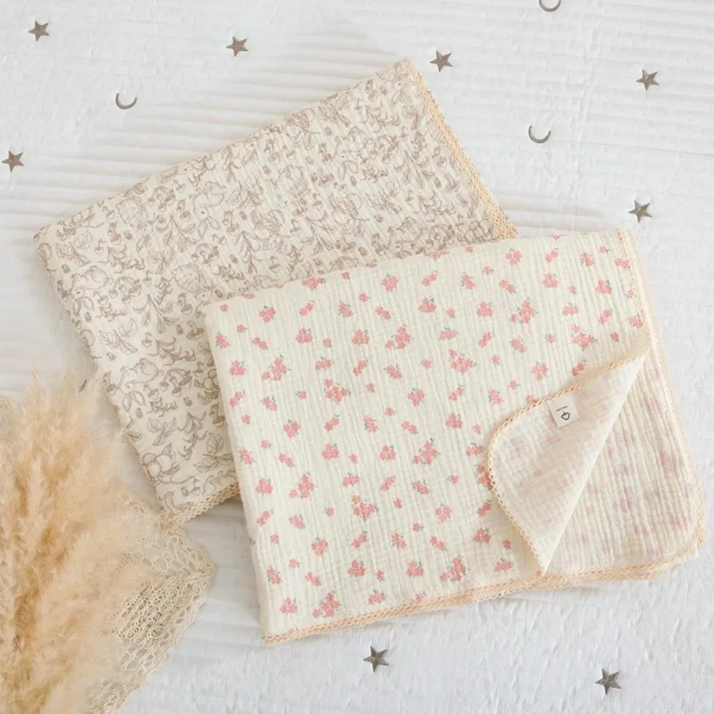 Soft Floral Muslin Baby Blanket Two Layers Lightweight Baby Swaddle Wrap Cotton Receiving Blanket Summer