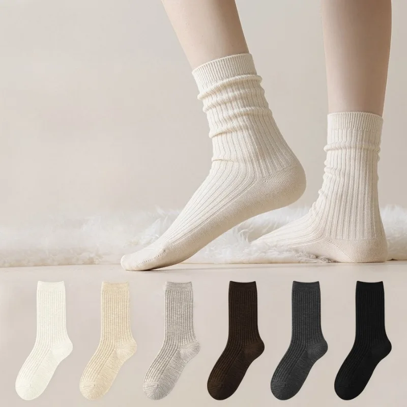 

1/6 pair of new Spring Autumn women's casual wool socks thickened warm sweat absorbing simple comfortable socks