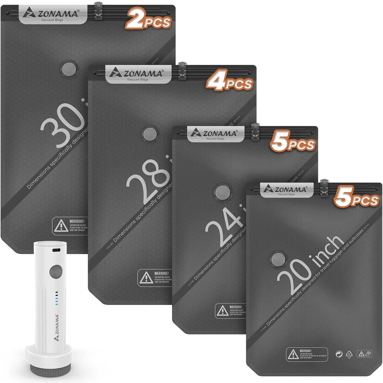 

Вакуумные пакеты для хранения в путешествиях с беспроводным перезаряжаемым воздушным насосом, 16 штук, комплект для экономии места, компрессионные пакеты для путешествий.