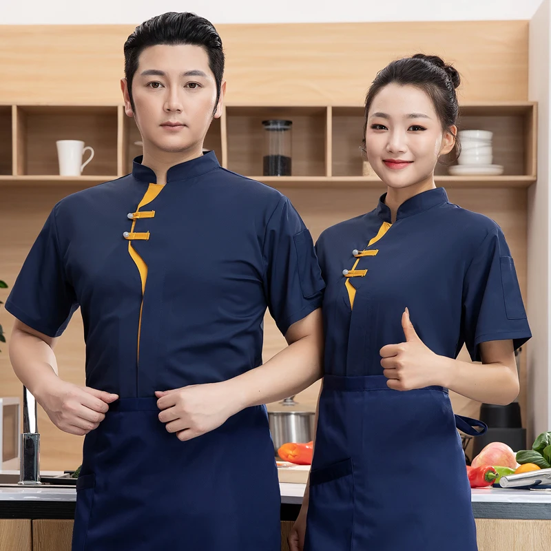 High-End Chinese Dining Chef Overalls Men's and Women's Short-Sleeved Retro Special Hot Pot Restaurant Rear Kitchen New Chef Uni