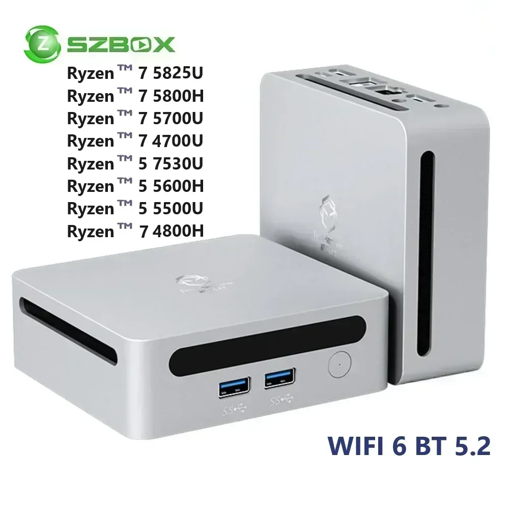 SZBOX Ryzen 7 5800H 5825U 7530U 4800H 5600H Мини-ПК Windows 11 DDR4 3200 МГц NVMe SSD WiFi6 BT5.2 Игровой настольный компьютер