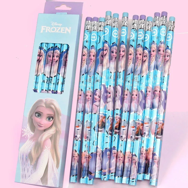 

12Pcs Frozen Elsa Pencil Writing Instruments Cute Pencil Set Eraser Head Stationery Christmas Birthday Gifts