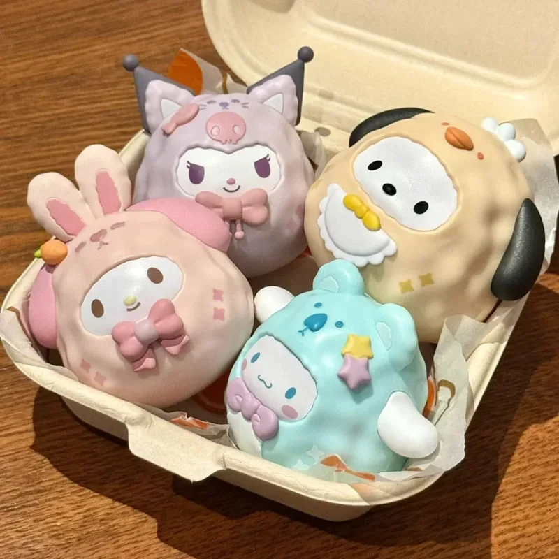 Sanrio família pequeno animal tumbler série caixa cega brinquedo kuromi melodia cinnamoroll pochacco anime figura caixa surpresa boneca presentes