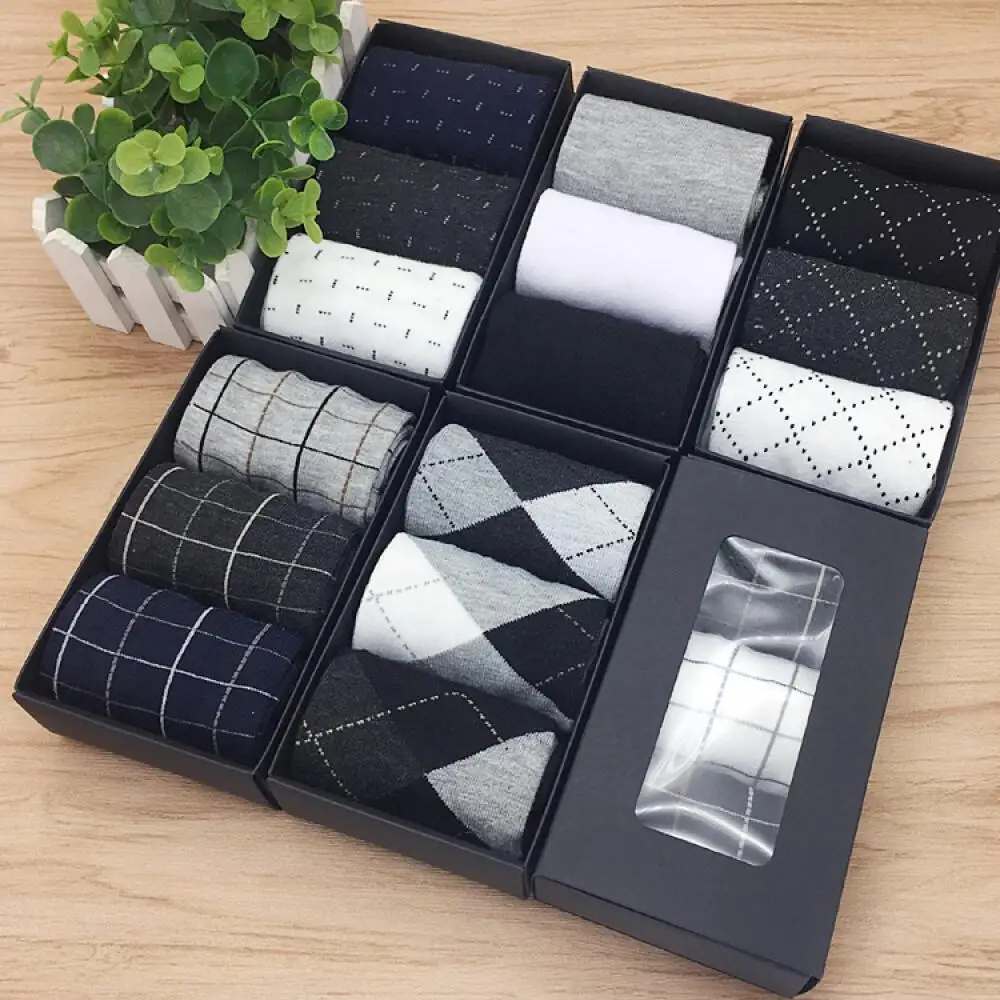 Socks Boxed Tube Autumn Spring Business Solid Color Medium Tube 3 Pairs Gift Box Men\'s Apparel Wholesale Price