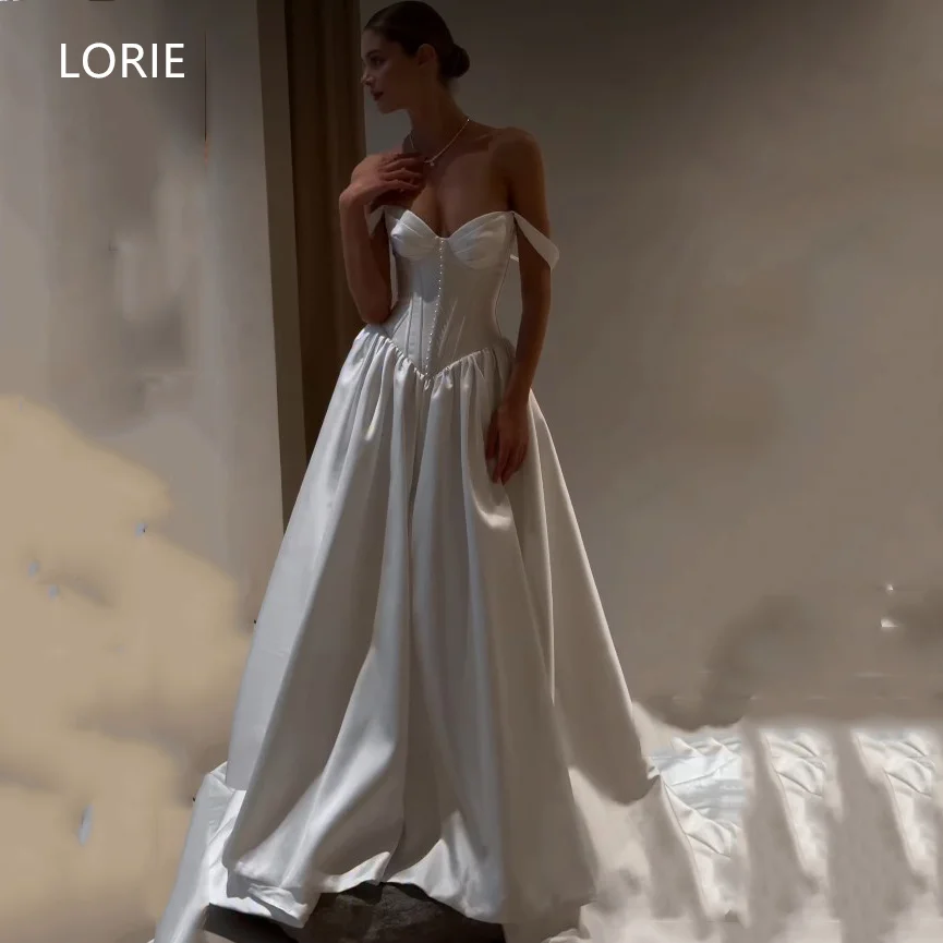 

LORIE Sexy A-line Off Shoulder Wedding Dresses With Button Sleeveless Bridal Gown Backless Wedding Gowns Customized 2025