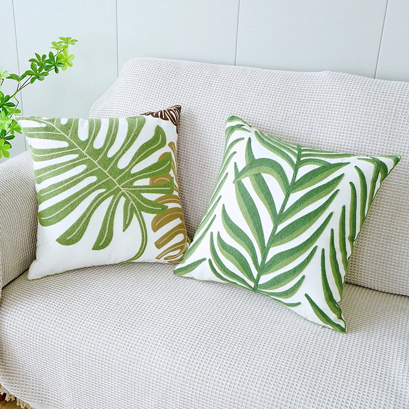 45x45cm Nordic Green Plant Embroidery Throw Pillow Cover Sofa Light Luxury Cushion Cover Bed Bay Window Model Room Pillowcase